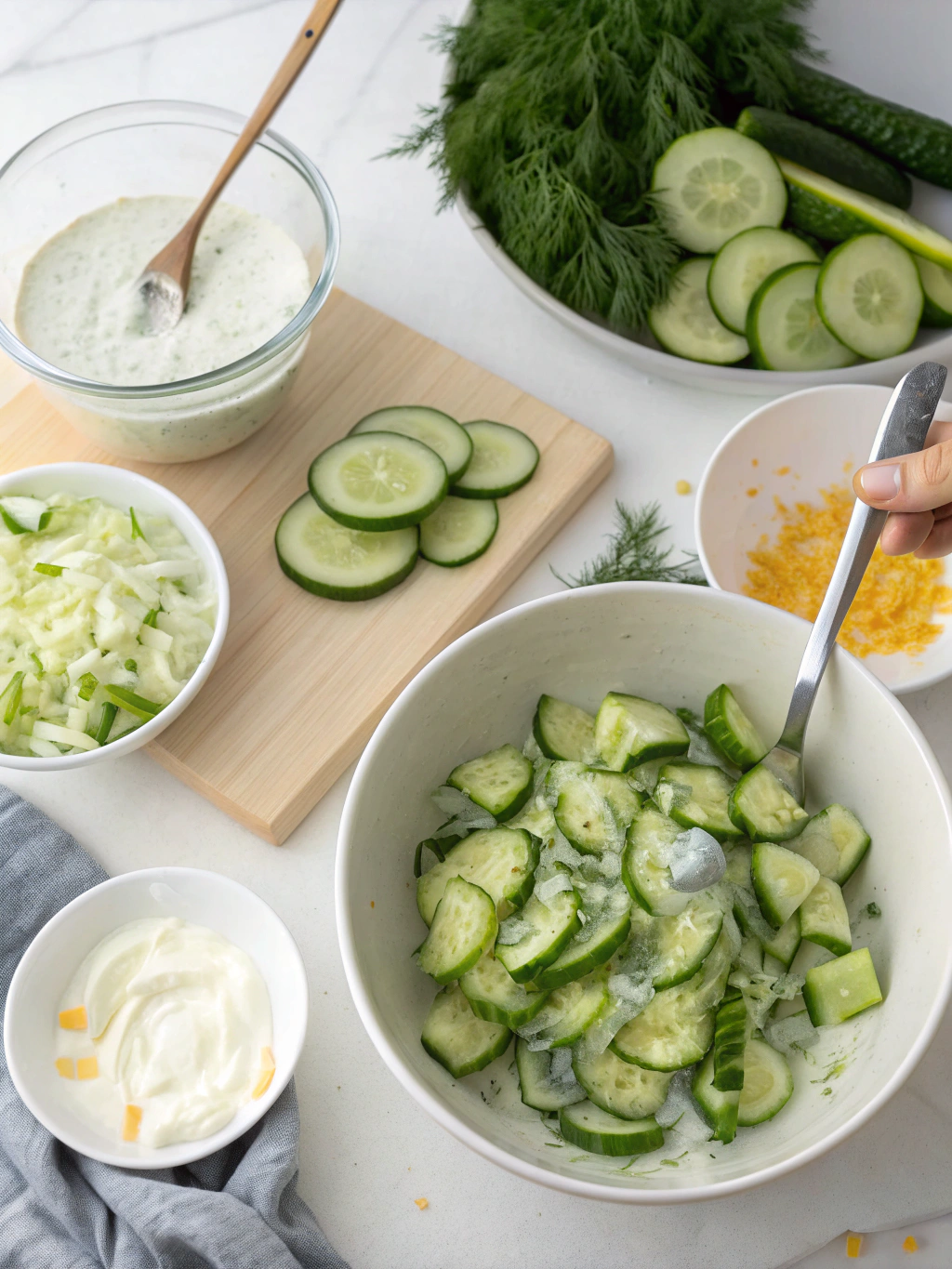Creamy Cucumber Salad preparing steps