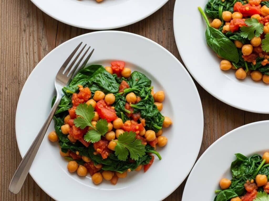 3 plates of Spinach chickpeas recipe